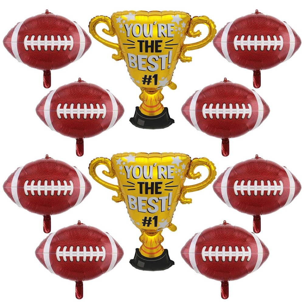 10 Pieces Football Balloon Set Rugby Ball Trophy Foil Balloons Football Party…