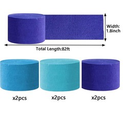 Navy Blue and Sky Blue Light Blue Crepe Paper Streamers Party Streamer 1.8 In…