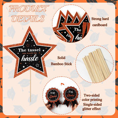 30Pcs Black Orange Granduation Decorations Class of 2026 Double Sided Graduation