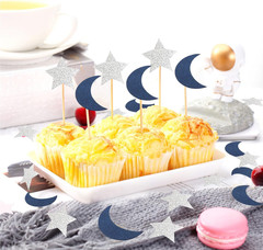 Navy-Blue Moon Silver Star Confetti – 300pcs Glitter twinkle little star Table C
