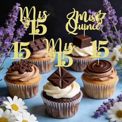 24 Piece Mis Quince Cupcake Topper 15Th Birthday Decorations Cheers 15 Years Gol