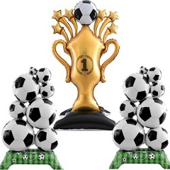 3Pcs Soccer Balloons Party, Large Standing Soccer and Gold Champion Trophy Fo…