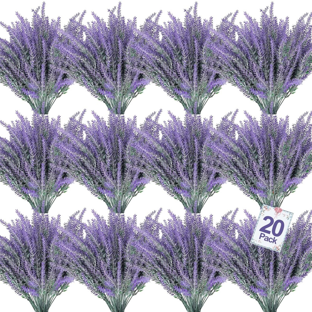 20 Bundles Artificial Lavender Flowers for Outdoors, UV Resistant Fake Plants…