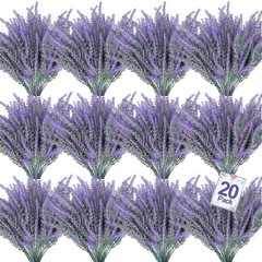 20 Bundles Artificial Lavender Flowers for Outdoors, UV Resistant Fake Plants…