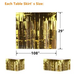 Yopay 4 Pack Metallic Foil Fringe Table Skirt, Gold Shiny 108 X 29 inch,