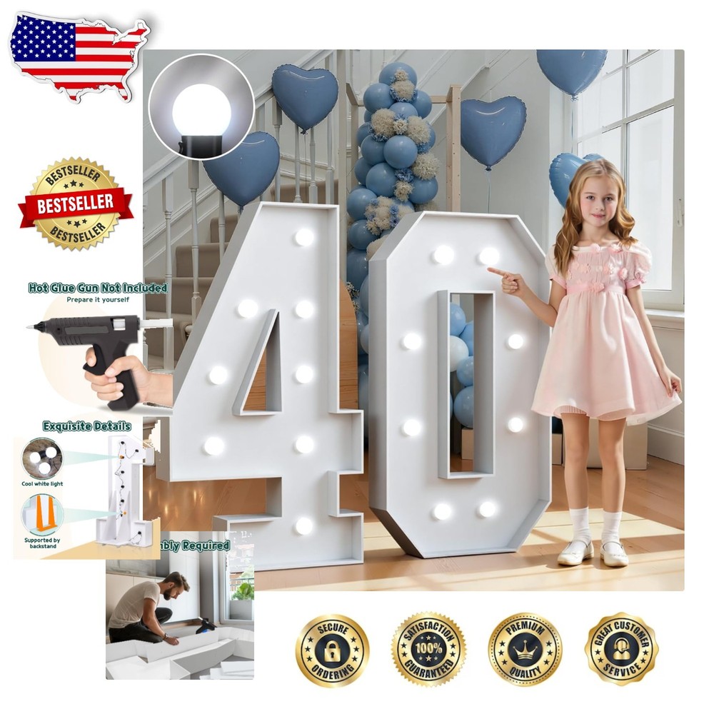 Large 3ft Marquee Number 40 White Foam Board – Perfect 40th Birthday Decor