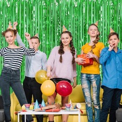 Large 12-Ft x 8-Ft Green Metalkic Foil Fringe Party Curatin Wall Backdrop #667