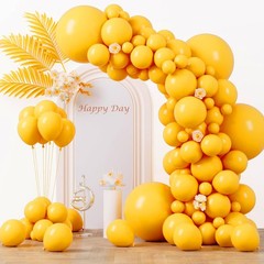 Voircoloria 130pcs Mustard Yellow Balloons Different Sizes 18″ 12″ 10″ 5″ Lem…