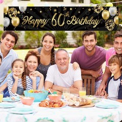 Happy 60th Birthday Banner for Men Women Sign Black Gold Glitter 60 Years Old…
