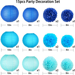 15 Pcs Navy Blue Party Decorations – Easy Assemble Tissue Paper Pom Poms & Honey