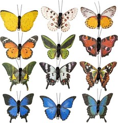 -Artificial Feather 3D Butterfly Party Decorations Set of 12 with Clip 12 Color