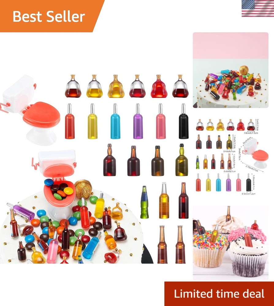21-Piece Miniature Bottles & Funny Toilet Cake Topper for Dollhouse Decor