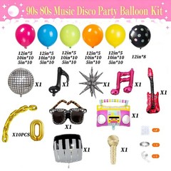 90s 80s Disco Theme Party Decorations, 156pcs Balloon Arch Kit with Disco Ball,