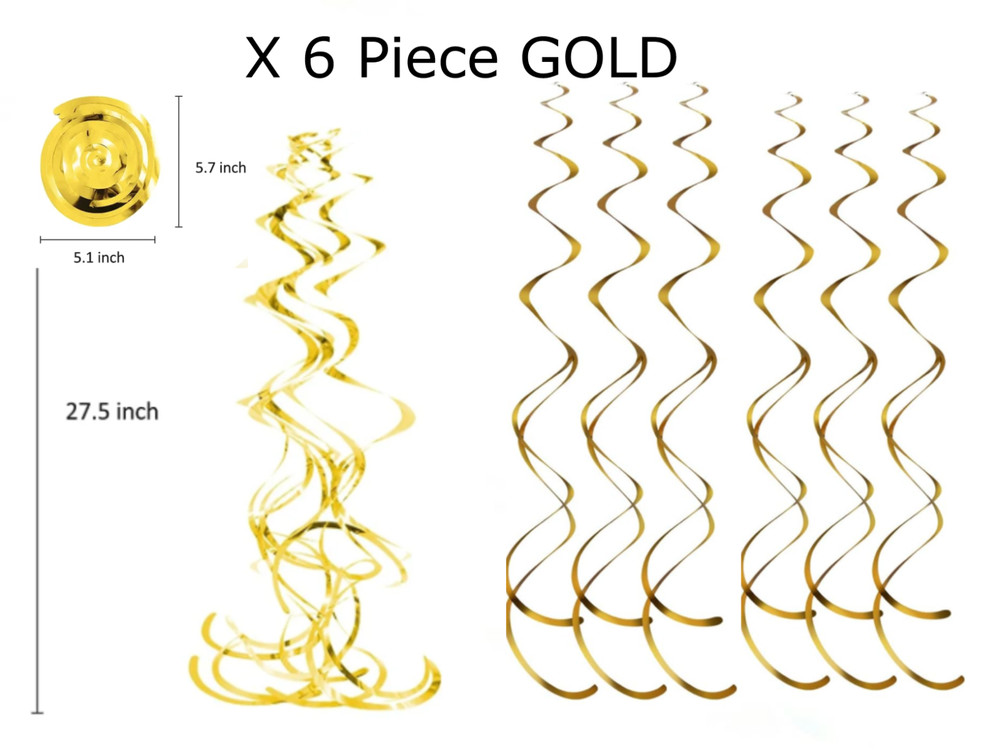 6 PACK GOLD Hanging Swirls Party Ceiling Decoration Wedding Birthday Spiral