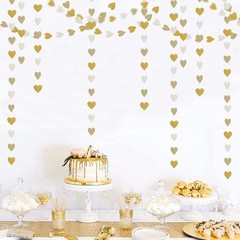 White-Gold Champagne Party-Decorations Heart Streamers 1.97 inches, Gold