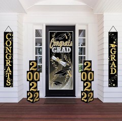 Beistle Black & Gold Graduation Door Banners, Oxford Fabric Panels,