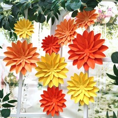 9 Pack Orange Flower 9 in 6 in Fall Autumn Thanksgiving, Party Wall Backdrop
