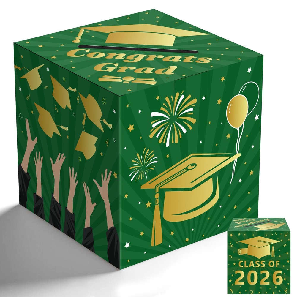 2026 Graduation Decorations – Green Gold Graduation Card Box for Graduation Deco