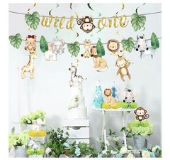 Wild One Birthday Party Decor – 19 Pieces. Animals And Streamers