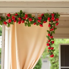 Red Artificial Rose Fake Flower Garland,Peony Vine Flowers Garland Hanging Si…