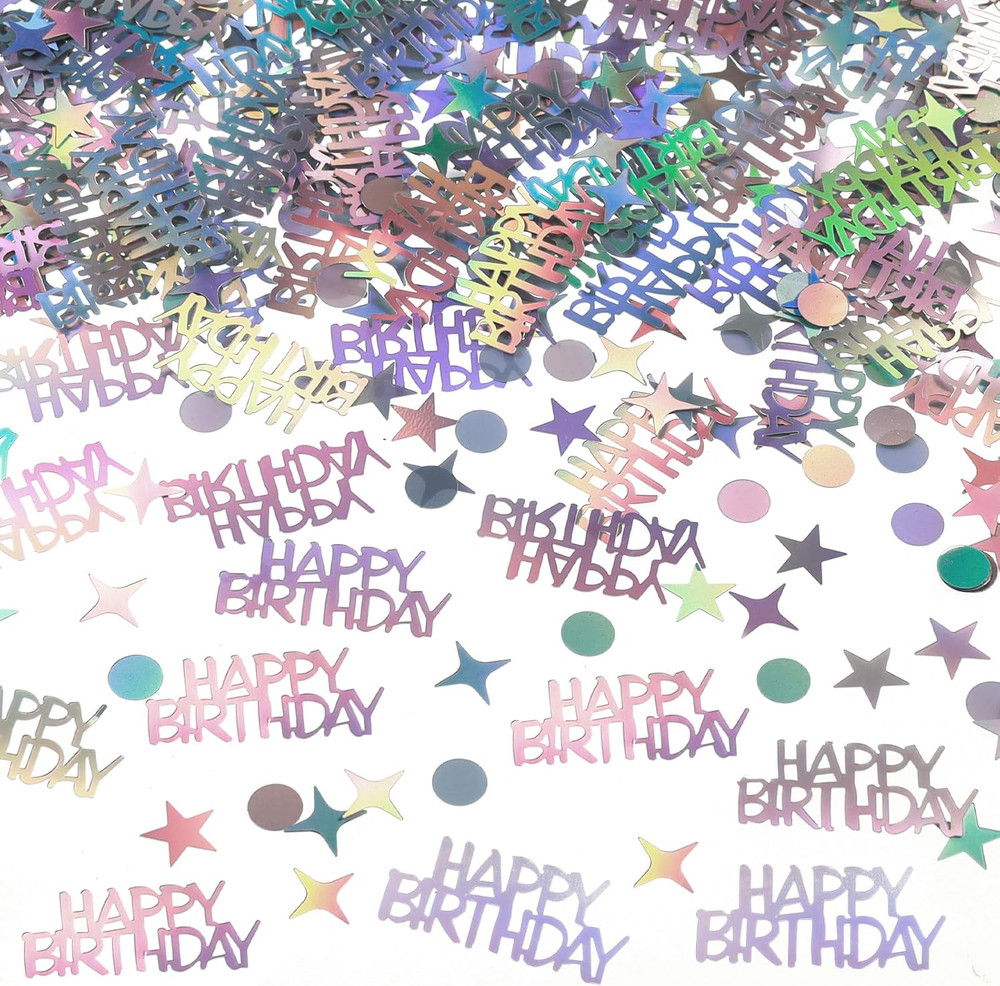 Iridescent Happy Birthday Confetti, 3000 Pcs Birthday Cake Table Metallic Foil C