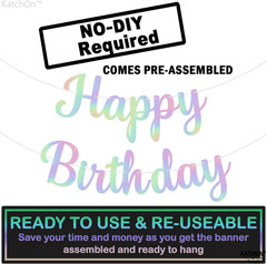 , Iridescent Cursive Happy Birthday Banner – Pre-Strung, 10 Feet | Birthday Deco