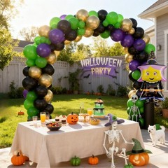 Halloween Balloon Garland Arch Kit,Purple Orange and Black Balloons with Spid…