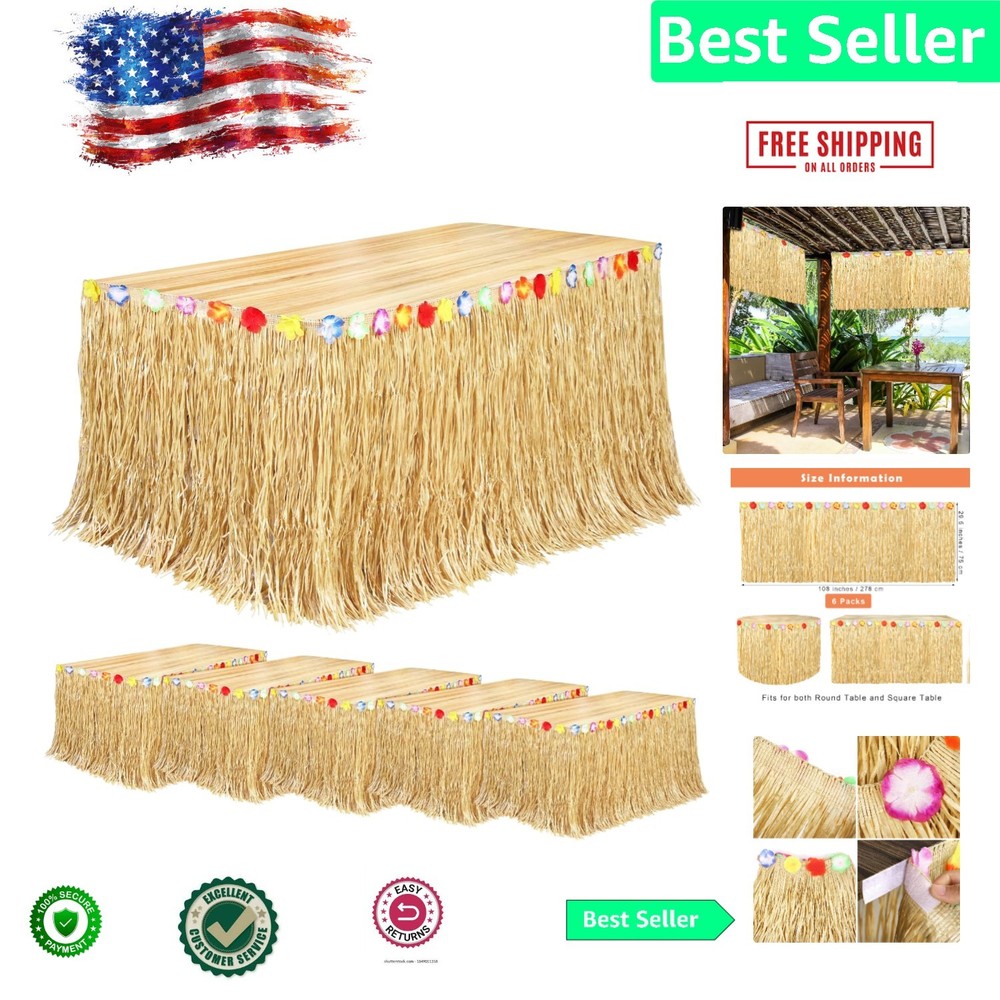 6 Natural Grass Table Skirts for Luau and Beach Parties – Reusable & Lightweight
