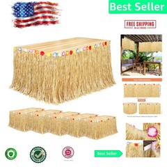 6 Natural Grass Table Skirts for Luau and Beach Parties – Reusable & Lightweight