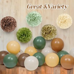 Woodland Baby Shower Decorations with Dark Brown Sage Green Beige Paper Pompo…
