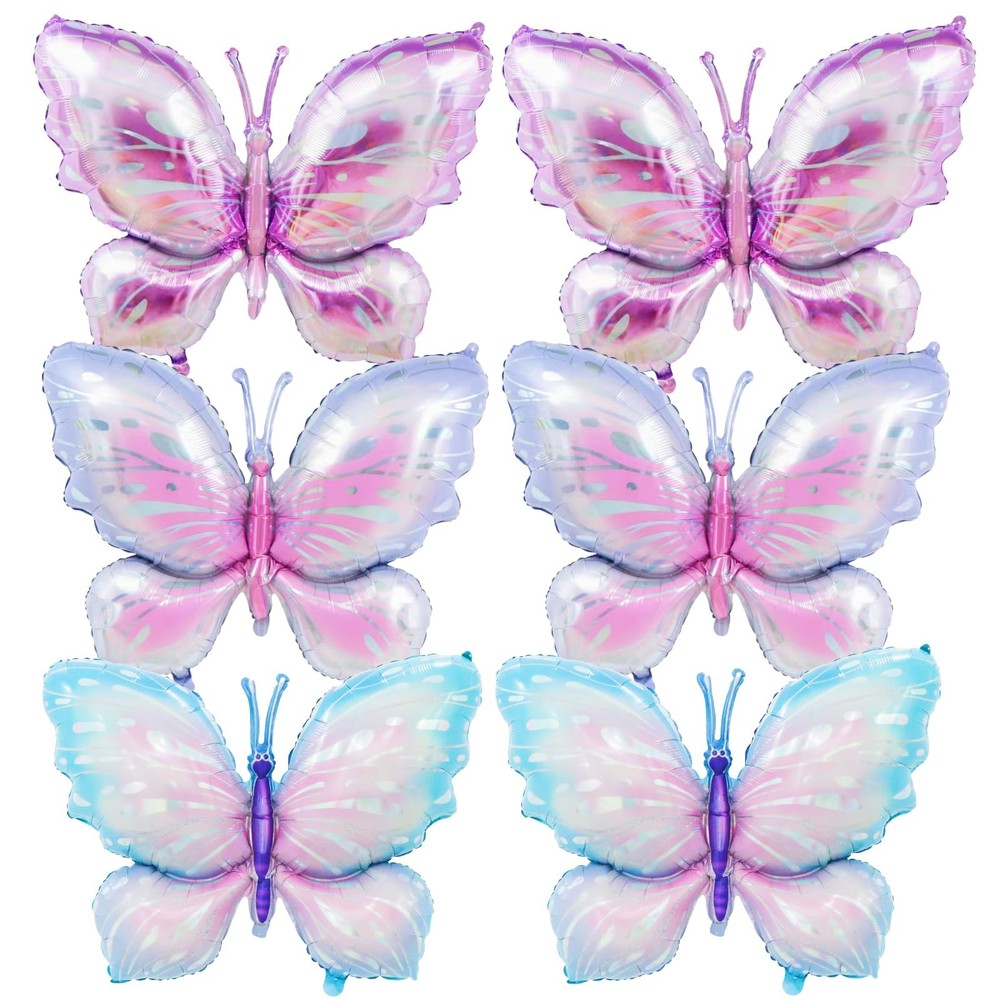 6 Pieces 39 Inches Butterfly Balloons – Large Gradient Butterflies Foil Mylar…