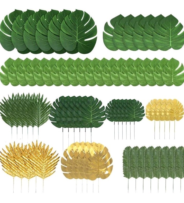 72 Pcs Tropical Leaves Faux Leaf Greenery Party Decor
