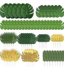 72 Pcs Tropical Leaves Faux Leaf Greenery Party Decor