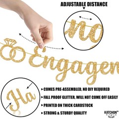 Gold Glitter Happy Engagement Banner – Pre-Strung,10 Feet | Engagement Party …