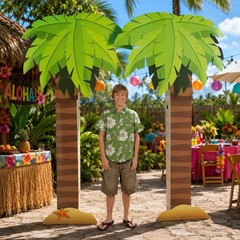 Tropical Palms Freestanding 3D Cardboard Trees Archway Beach Decor 7.5-Ft H #886