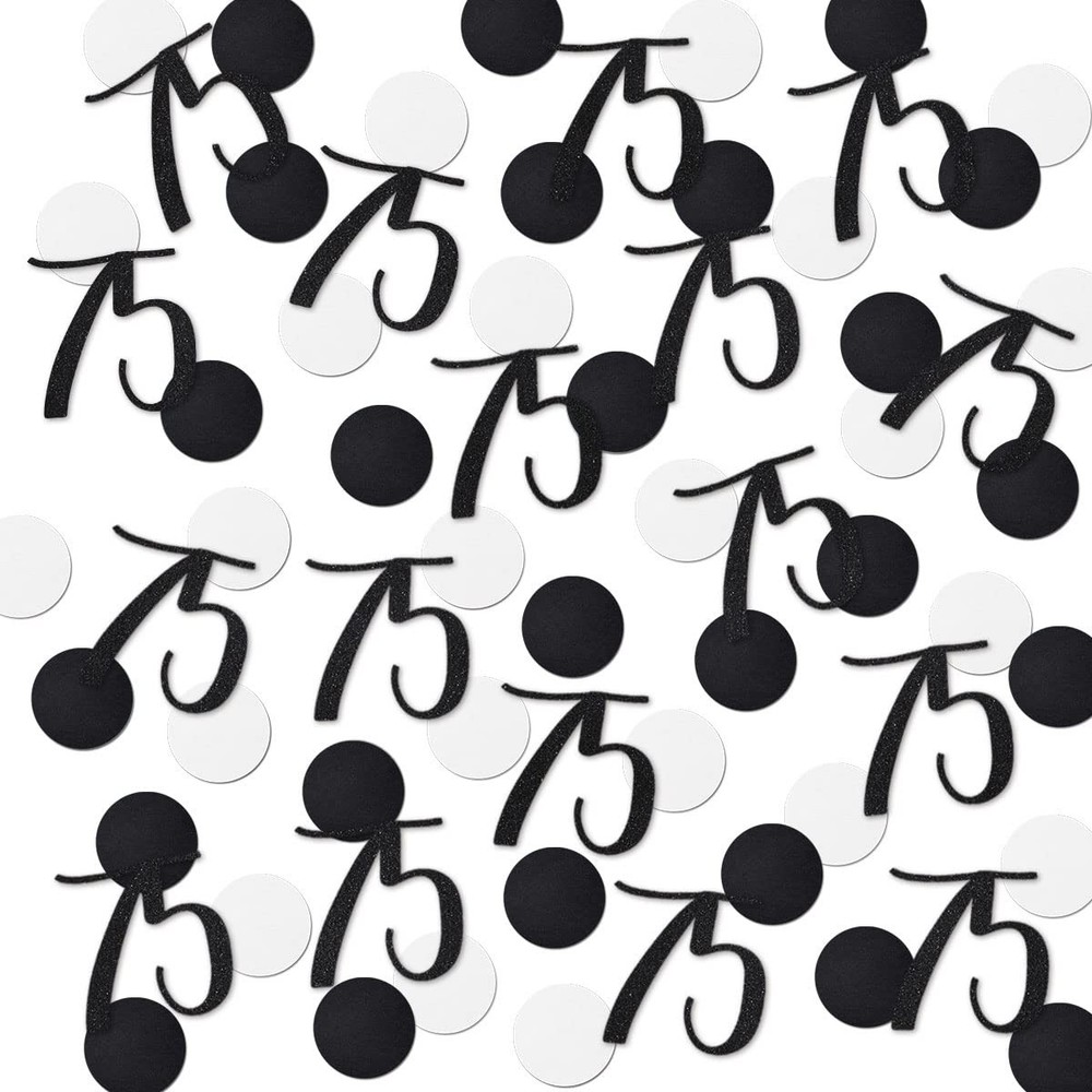 75th Birthday Anniversary Number Confetti Black Glitter Table Decor 200 PCS