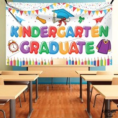 Kindergarten Graduation Backdrop – 72×44 Inch | Grad Backdrop | Kindergarten Gr