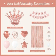 Rose Gold Happy Birthday Party Decorations for Women Girls, Happy Birthday Ba…