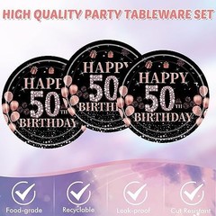 41Pcs 50th Birthday Decorations for Women,Rose Gold Black 1976 Party Supplies Ki