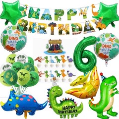 Dinosaur 6th Party Decorations for Boys Girls, Foil Green Star Number 6 Dinos…