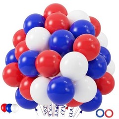 100pcs Red White and Blue Balloons, 12 inch Independence Royal Blue White Red