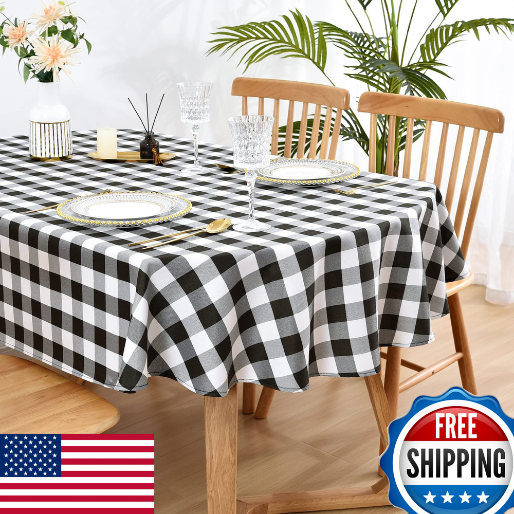 Wolkemer Farmhouse Oval Checkered Tablecloth 60×120 Black White Gingham