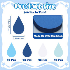 360 Pcs Raindrop Cutouts Paper 3.9 Inch White and Blue Die Cuts for DIY Craft Pr