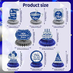 8Pcs Blue Retirement Decorations Navy Blue Silver Happy Retirement Table Honeyco