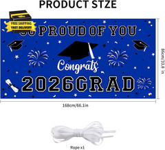 Graduation Decorations 2026 Blue Graduation Banner 66.1″ X 33.8″ Graduation Back