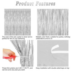 2 Pack Tinsel Backdrop, 3.28 FT x 7.05 FT Birthday Party 2 PCS Silver