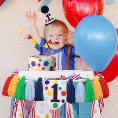 HODIHIWI Colourful Rainbow Dot 1st High Chair Banner Green Blue Yellow