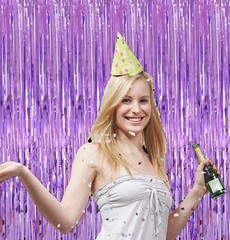 Shiny Light Purple Fringe Curtain,2pcs 3.2ft x 8.2ft Metallic Tinsel Foil Party