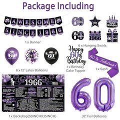 60th Birthday Decorations for Women – Vintage 1966 Party Supplies, Banner, Sash,