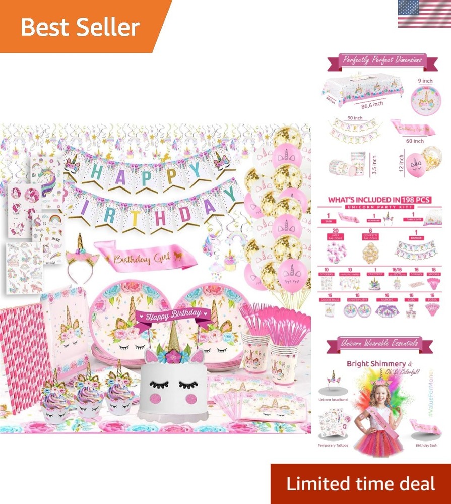 Deluxe Unicorn Birthday Party Decor with Soak-Proof Plates & Fun Accessories